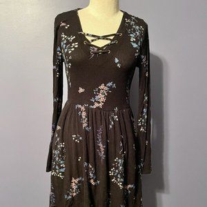 Xhilaration Witchy Long Sleeve Floral Ribbed Dress Sz XS